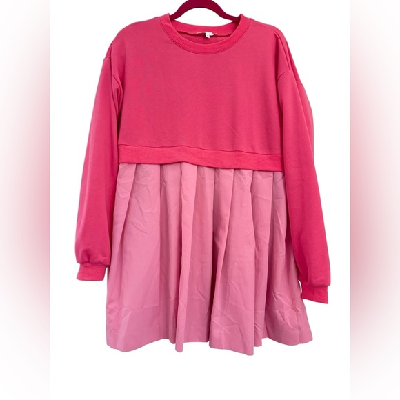 Ces Femme Dresses & Skirts - Ces Femme Pink Colorblock Sweatshirt Poplin Skirt Mini Dress